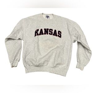 Vintage Russell Pro Kansas Jayhawks Russell Cotton Gray Crewneck L Made In USA